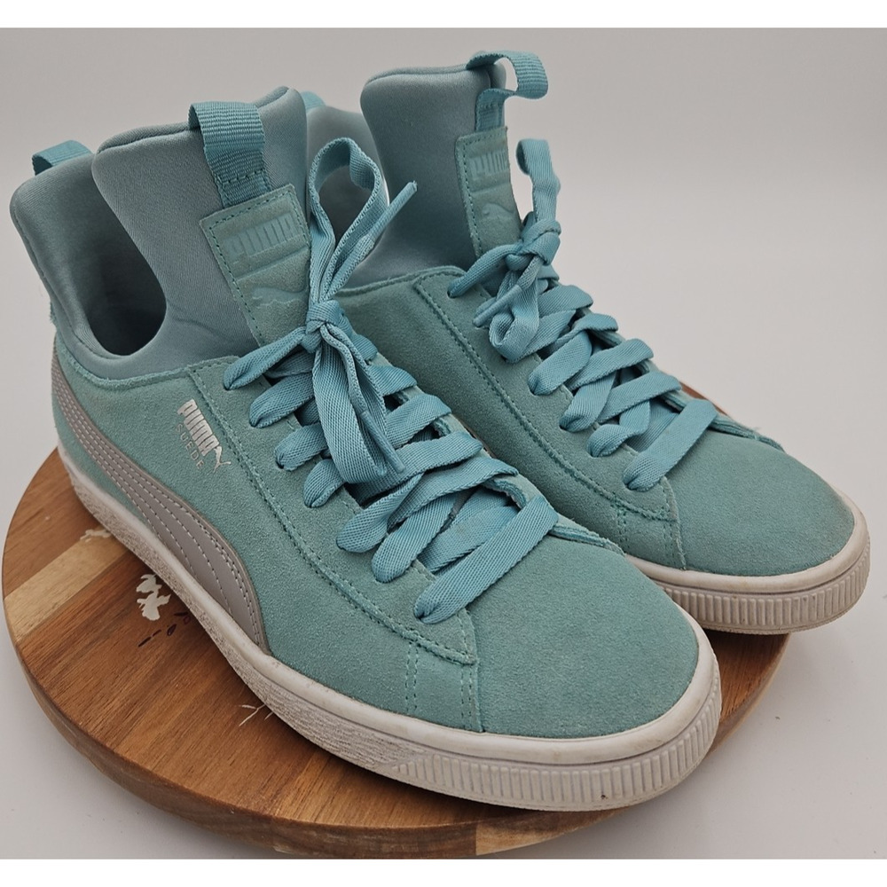 Puma Fierce‎ Suede Teal Silver Sneaker Shoes Teal Women's US/8 Athleisure EUC